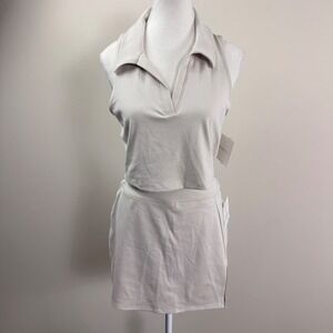 Beyond Yoga Womens Ribbed Activewear Set Cropped Polo & Skort Beige Large NEW